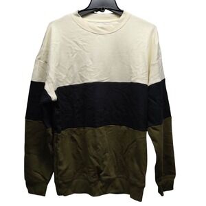 Original Use Mens Colorblock Crewneck Sweatshirt Cream Navy Olive Green Small
